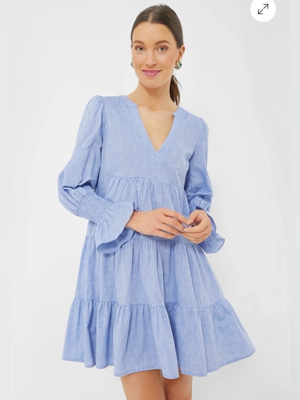 Tuckernuck Pomander Place Kenzo Chambray Blue V-Neck Tiered Mini Dress Small